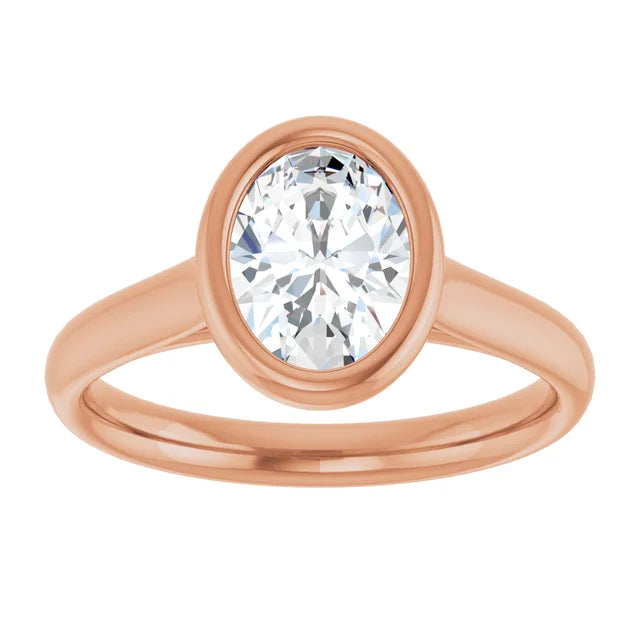 Oval Rose Gold Bezel Solitaire Lab Diamond Engagement Ring 
