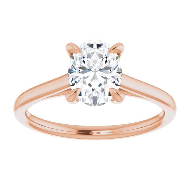 Oval Rose Gold Four Claw Solitaire Lab Diamond Engagement Ring 