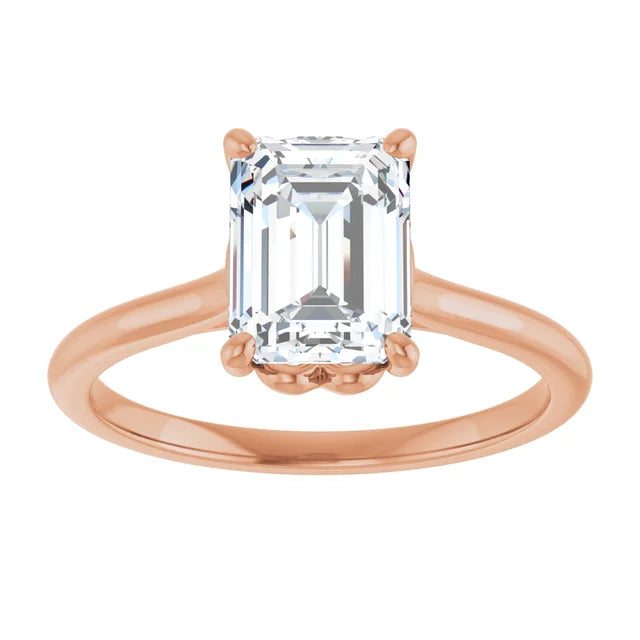 Emerald Rose Gold Four Claw Solitaire Lab Diamond Engagement Ring 
