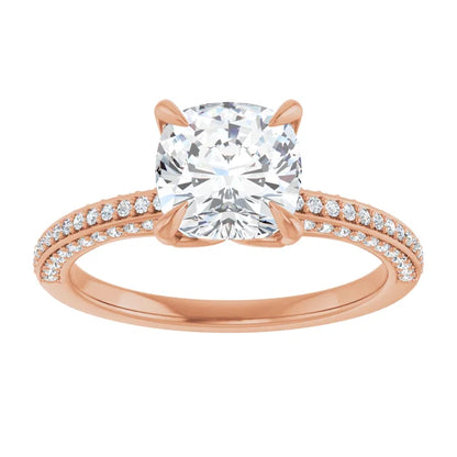 Cushion Rose Gold Pave Lab Diamond Engagement Ring 