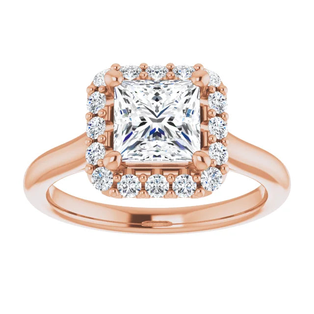 Princess Halo Solitaire Rose Gold Lab Diamond Engagement Ring 