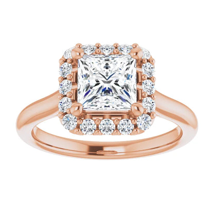Princess Halo Solitaire Rose Gold Lab Diamond Engagement Ring 