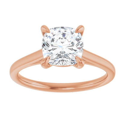Cushion Rose Gold Four Claw Solitaire Lab Diamond Engagement Ring 