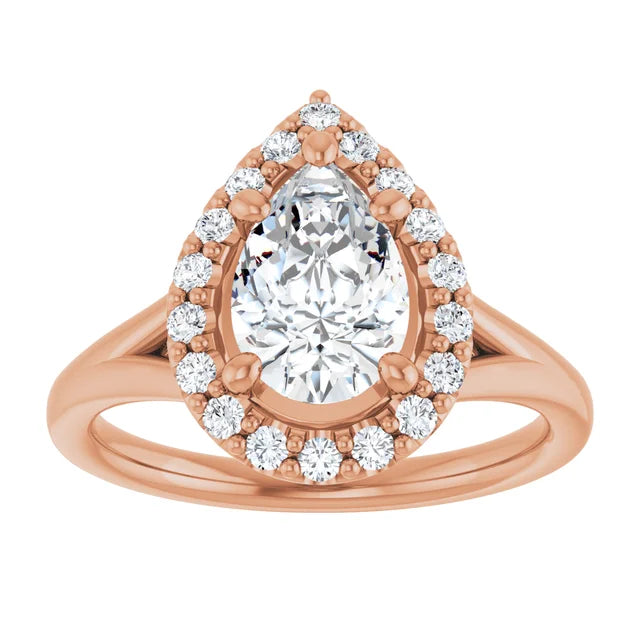 Pear Rose Gold Halo Solitaire Split Band Lab Diamond Engagement Ring 