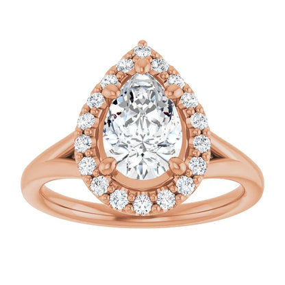 Pear Rose Gold Halo Solitaire Split Band Lab Diamond Engagement Ring 