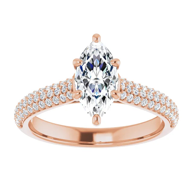 Marquise Rose Gold Pave Lab Diamond Engagement Ring 