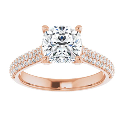 Cushion Rose Gold Pave Lab Diamond Engagement Ring 