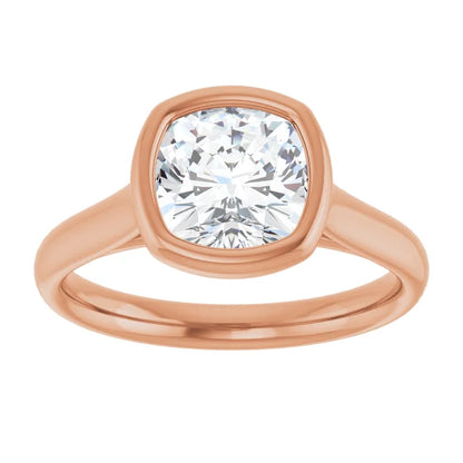 Cushion Rose Gold Bezel Solitaire Lab Diamond Engagement Ring 