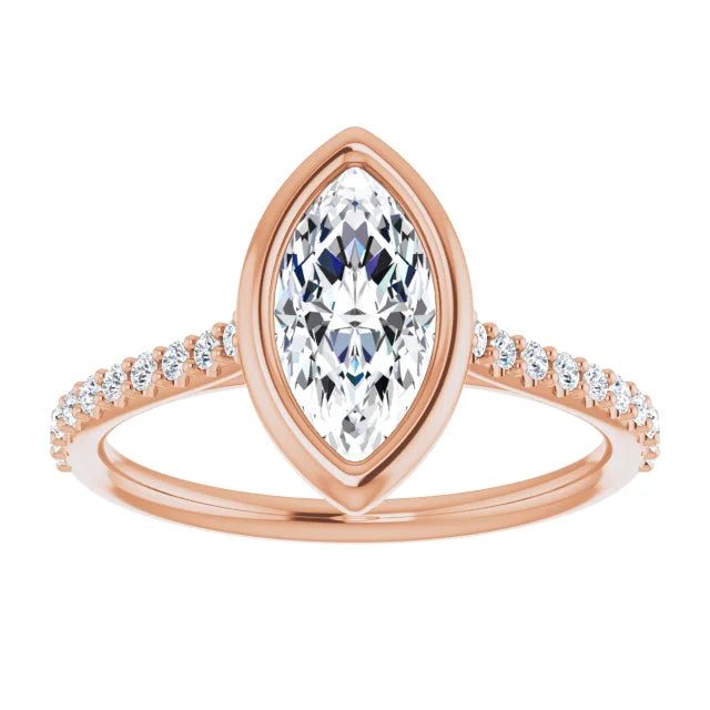 Marquise Rose Gold Bezel Pave Lab Diamond Engagement Ring 