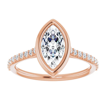 Marquise Rose Gold Bezel Pave Lab Diamond Engagement Ring 