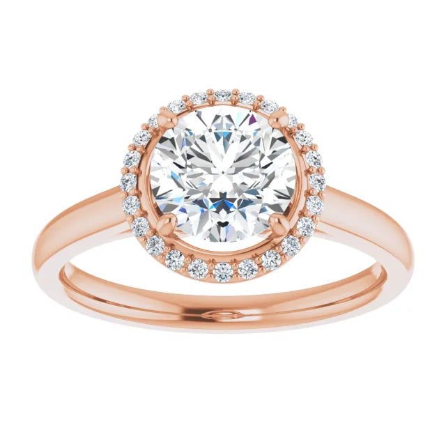Round Brilliant Halo Solitaire Lab Diamond Engagement Ring Rose Gold. 