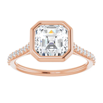 Asscher Rose Gold Bezel Pave Lab Diamond Engagement Ring 