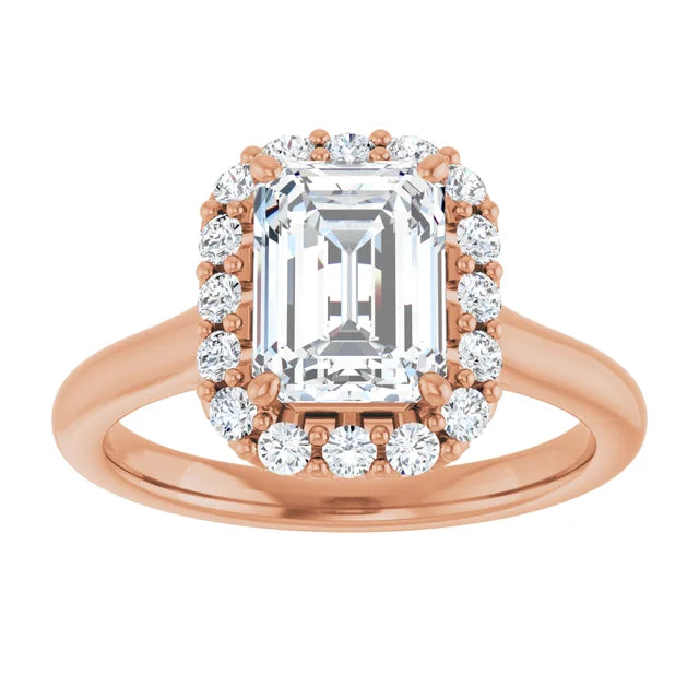 Emerald Halo Solitaire Rose Gold Lab Diamond Engagement Ring 