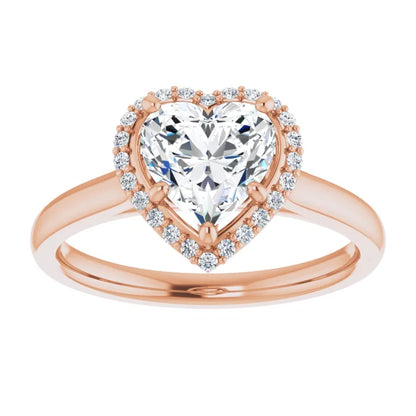 Heart Halo Solitaire Lab Diamond Engagement Ring Rose Gold. 