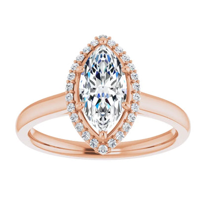 Marquise Halo Solitaire Lab Diamond Engagement Ring Rose Gold. 