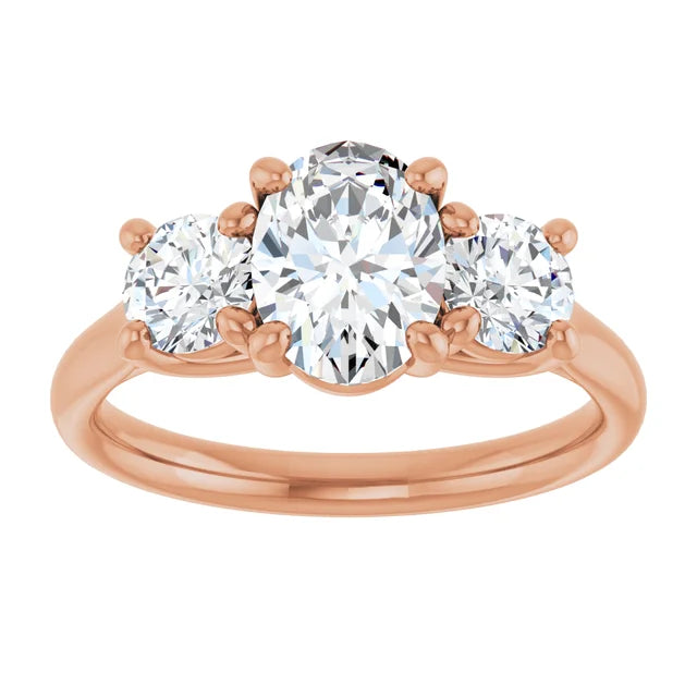 Oval Rose Gold Tri Stone Lab Diamond Engagement Ring