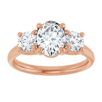 Oval Rose Gold Tri Stone Lab Diamond Engagement Ring