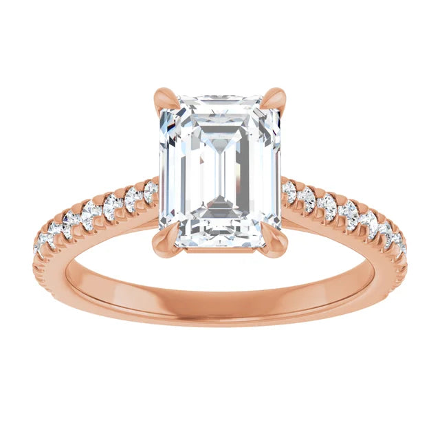 Emerald Rose Gold Claw Set Style Engagement Ring