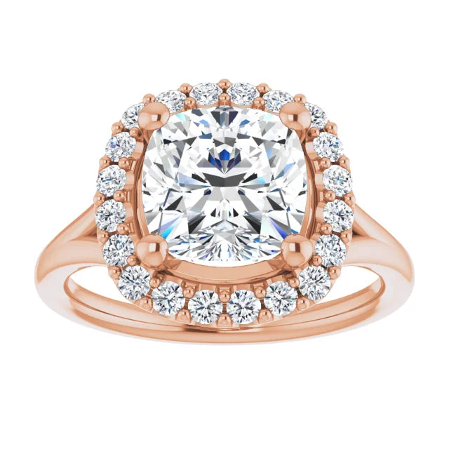 Cushion Rose Gold Halo Solitaire Split Band Lab Diamond Engagement Ring 