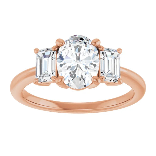 Oval Rose Gold Tri Stone Lab Diamond Engagement Ring