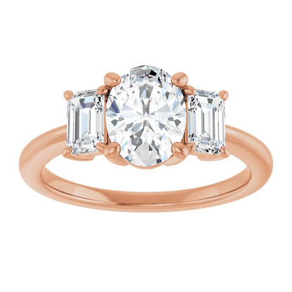 Oval Rose Gold Tri Stone Lab Diamond Engagement Ring