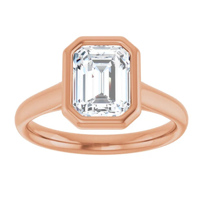 Emerald Rose Gold Bezel Solitaire Lab Diamond Engagement Ring 