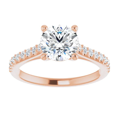 Round Brilliant Rose Gold Pave Style Lab Diamond Engagement Ring 