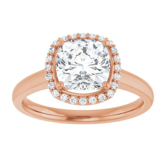 Cushion Halo Solitaire Lab Diamond Engagement Ring Rose Gold. 