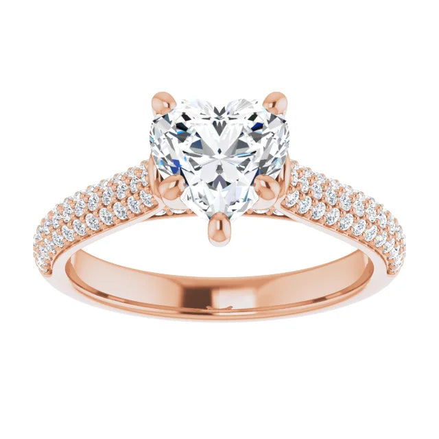 Heart Rose Gold Pave Lab Diamond Engagement Ring 