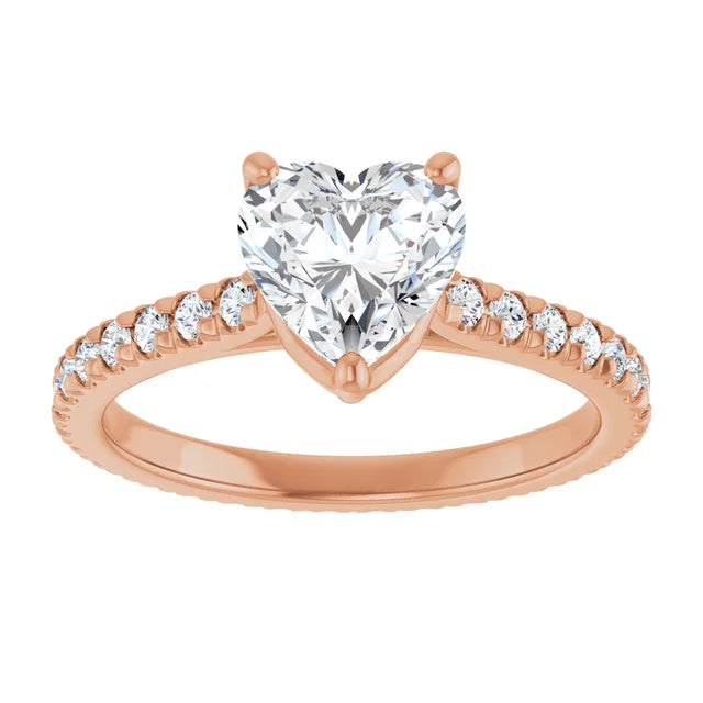 Heart Rose Gold Claw Set Eternity Style Engagement Ring