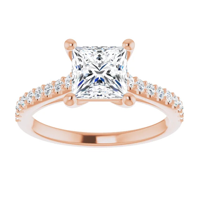 Princess Rose Gold Pave Style Lab Diamond Engagement Ring 