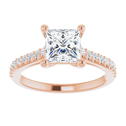 Princess Rose Gold Pave Style Lab Diamond Engagement Ring 