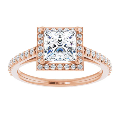 Princess Rose Gold Halo Lab Diamond Engagement Ring 