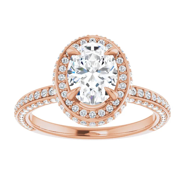 Oval Rose Gold Halo Pave Style Lab Diamond Engagement Ring 