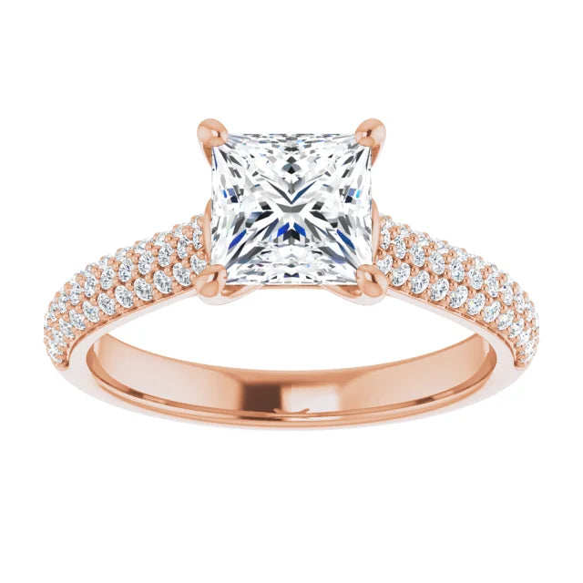Princess Rose Gold Pave Lab Diamond Engagement Ring 