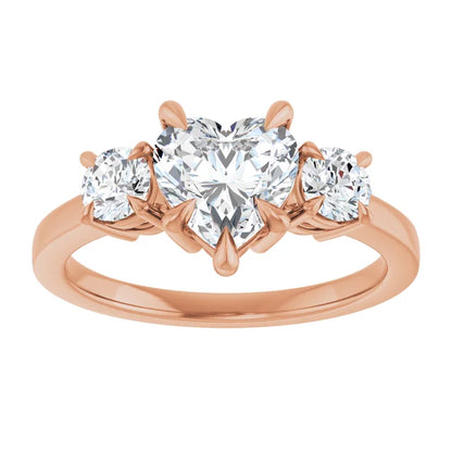 Heart Rose Gold Tri Stone Lab Diamond Engagement Ring 