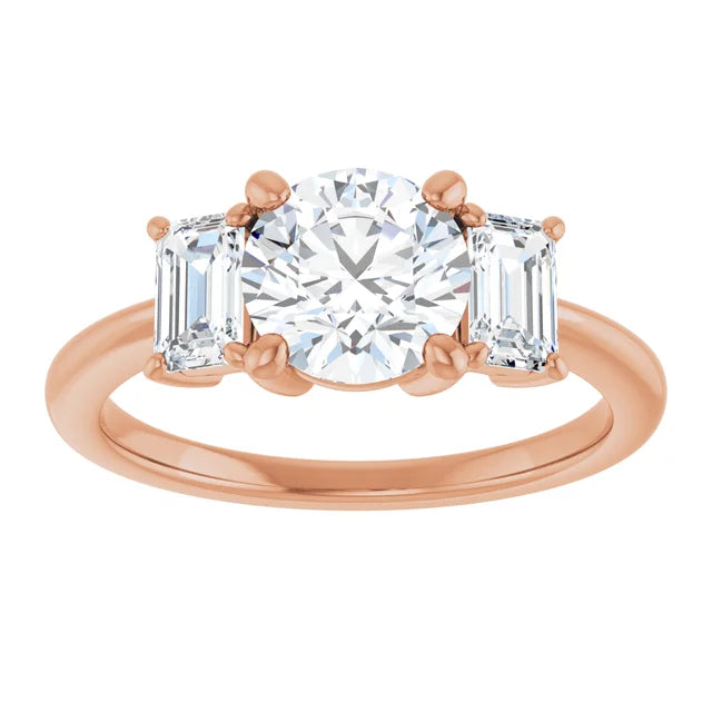 Round Brilliant Rose Gold Tri Stone Lab Diamond Engagement Ring