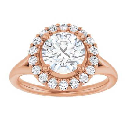 Round Brilliant Rose Gold Halo Solitaire Split Band Lab Diamond Engagement Ring 
