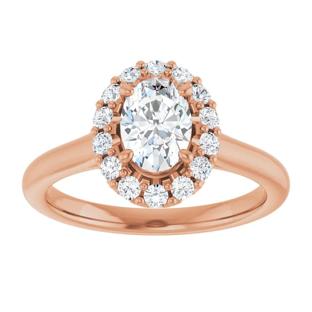 Oval Halo Solitaire Rose Gold Lab Diamond Engagement Ring 
