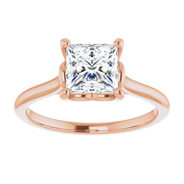 Princess Rose Gold Four Claw Solitaire Lab Diamond Engagement Ring 