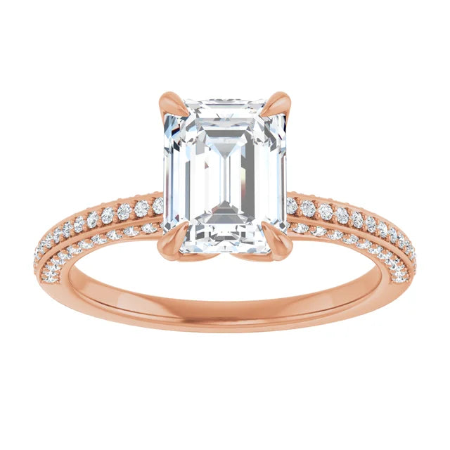 Emerald Rose Gold Pave Lab Diamond Engagement Ring 