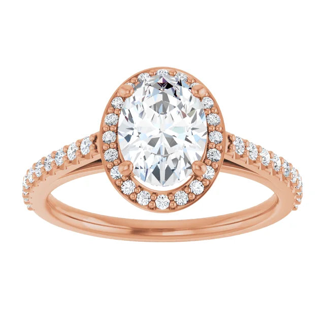 Oval Rose Gold Halo Lab Diamond Engagement Ring 