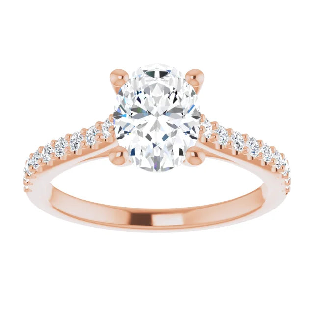 Oval Rose Gold Pave Style Lab Diamond Engagement Ring 