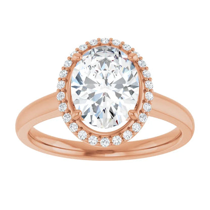 Oval Halo Solitaire Lab Diamond Engagement Ring Rose Gold. 