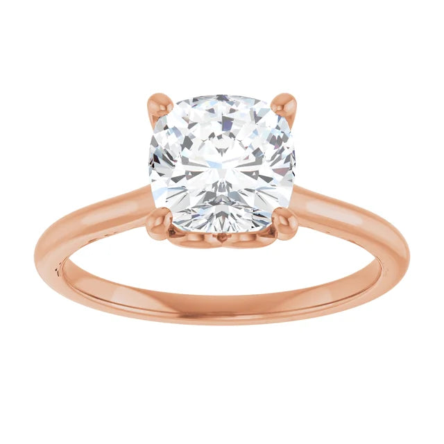 Cushion Rose Gold Four Claw Solitaire Lab Diamond Engagement Ring 