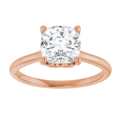 Cushion Rose Gold Four Claw Solitaire Lab Diamond Engagement Ring 