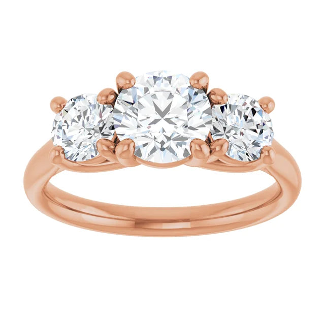 Round Brilliant Rose Gold Tri Stone Lab Diamond Engagement Ring