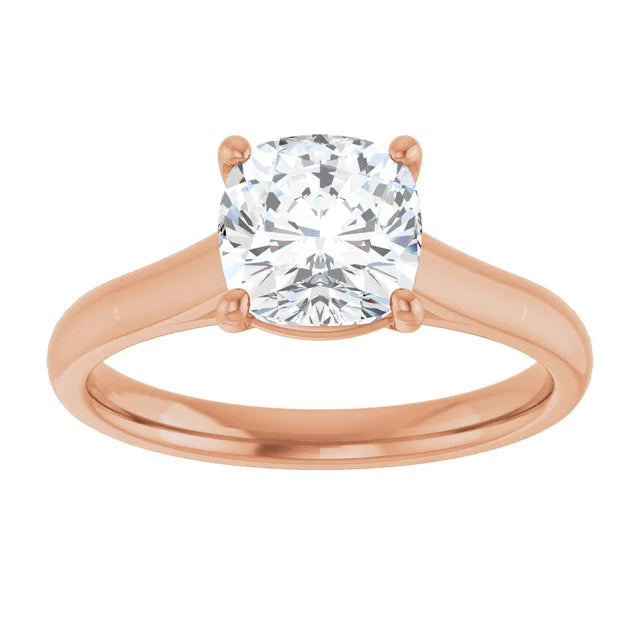 Four Claw Cushion Rose Gold Solitaire Lab Diamond Engagement Ring