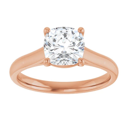 Four Claw Cushion Rose Gold Solitaire Lab Diamond Engagement Ring