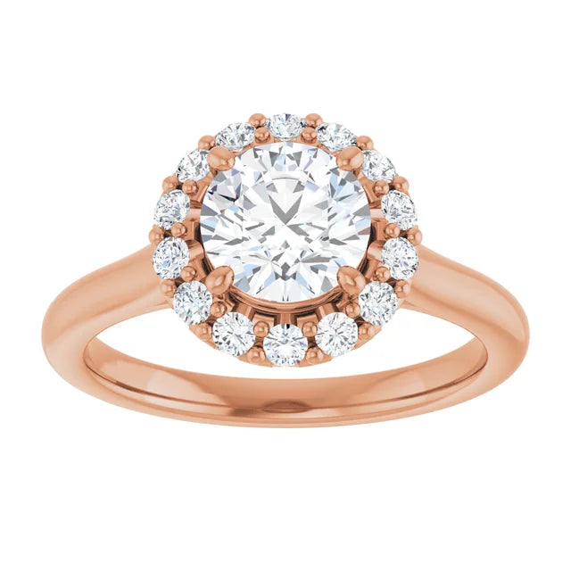 Round Brilliant Halo Solitaire Rose Gold Lab Diamond Engagement Ring 